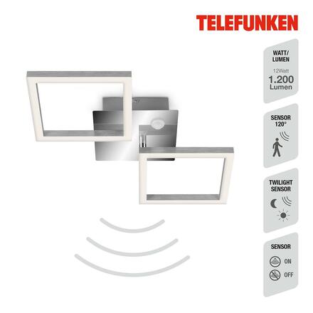 BRILONER TELEFUNKEN LED stropní svítidlo s čidlem, 47 cm, 12 W, chrom-hliník TF 318508TF