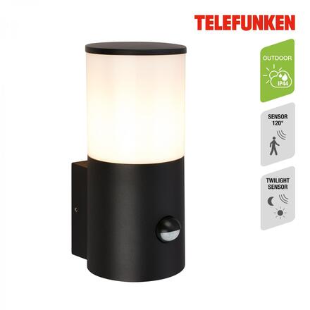 BRILONER TELEFUNKEN venkovní nástěnné svítidlo, pohybové čidlo, ochrana proti stříkající vodě, difuzor, černé 322305TF
