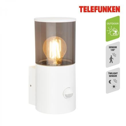 BRILONER TELEFUNKEN venkovní nástěnné svítidlo, pohybové čidlo, ochrana proti stříkající vodě, kouřové sklo, bílé 322306TF