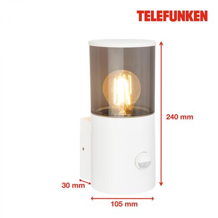 BRILONER TELEFUNKEN venkovní nástěnné svítidlo, pohybové čidlo, ochrana proti stříkající vodě, kouřové sklo, bílé 322306TF