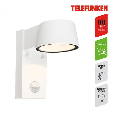 BRILONER TELEFUNKEN LED nástěnné svítidlo, pohybové čidlo, soumrakový senzor, bílé 323106TF