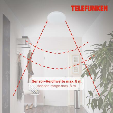 BRILONER TELEFUNKEN LED stropní svítidlo s čidlem, pr. 29 cm, 12 W, bílé IP44 TF 601506TF