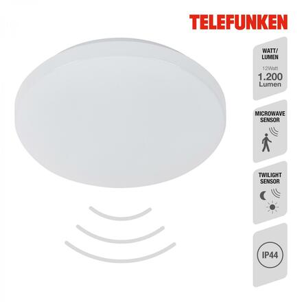 BRILONER TELEFUNKEN LED stropní svítidlo s čidlem, pr. 29 cm, 12 W, bílé IP44 TF 601506TF