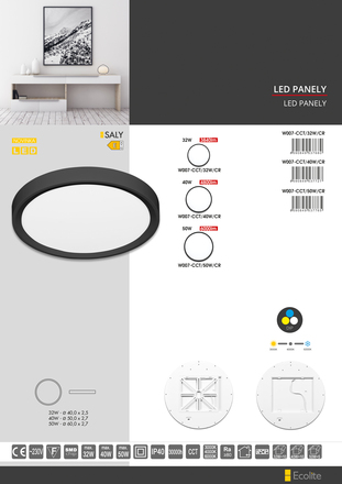 Ecolite LED svítidlo kruh 32W 40cm CCT 3840lm IP40 černý lem W007-CCT/32W/CR