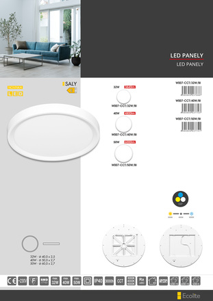 Ecolite LED svítidlo kruh 50W 60cm CCT 6000lm IP40 bílý lem W007-CCT/50W/BI