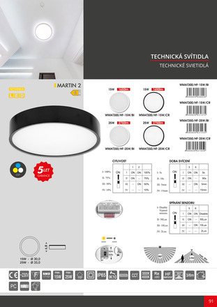 Ecolite LED stropní svítidlo HF pohybový senzor 15W CCT 1650lm IP65 bílá WMAT300/HF-15W/BI