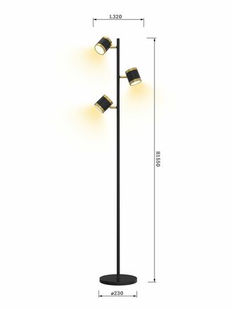 WOFI Stojací lampa Toulouse 1x 21W LED 2350lm 3000K černá + zlatá 3003-304S