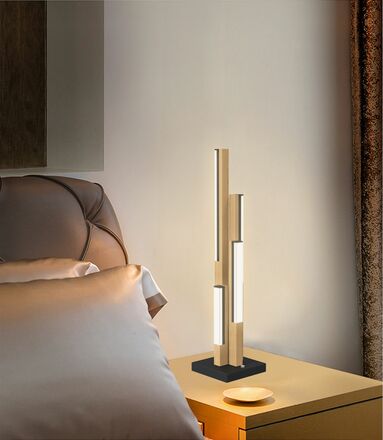 WOFI Stolní lampa Catania 1x 10,5W LED 1100lm 3000K černá + dřevo 8032-406