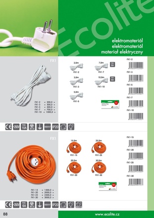 Ecolite Pohyb. přívod-spojka, 15m, oranžový 3x1mm FX1-15