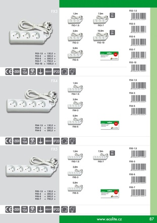 Ecolite Prodl. přívod 10m, 3zásuvky bez vypínače FX3-10