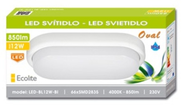 Ecolite SMD ovál, 12W, 4000K, IP54, 940Lm, bílý LED-BL12W-BI