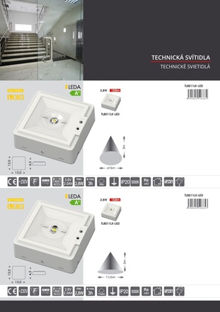 Ecolite Nouz. SMD sv., 2.8W, Ni-Cd, 3 hod, 5000K, IP20, kulatý rozpt. TL8011LK-LED