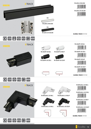 Ecolite Adaptér napájení na 3-fázové lišty, pravý, bílý TR-ADAPT-3F/BI/P