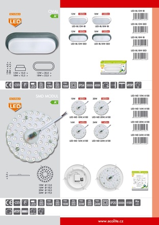 Ecolite SMD ovál, 18W, 4000K, IP54, 1300Lm, bílý LED-BL18W-BI