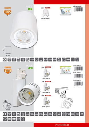 Ecolite Svítidlo přisazené, COB, 30W, 4100K, bílé MZ-DL-30W/BI