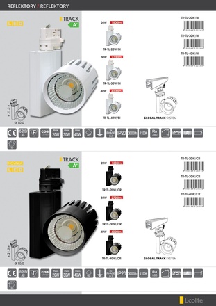 Ecolite Svítidlo na lištový syst. (3f), COB, 20W, 4100K, černá mat. TR-TL-20W/CR