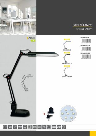 Ecolite LED stolní lampa 8W, 630lm, 4000K, černá L50164-LED/CR