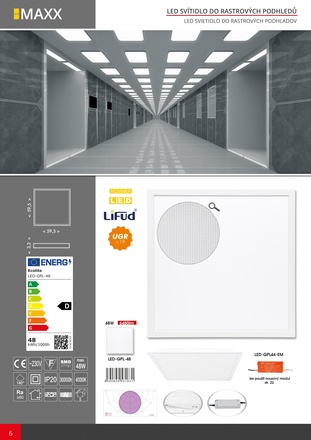 Ecolite SMD panel 48W, 59.5cmx3.5cm, 6480lm, 4000K, IP20 LED-GPL-48