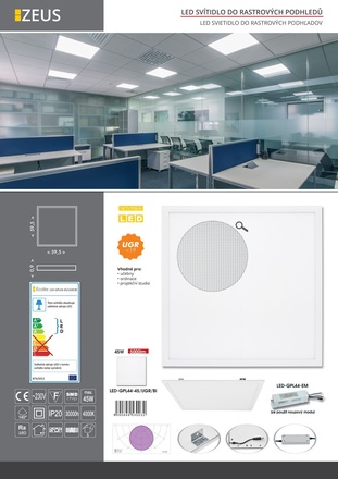 Ecolite SMD panel 45W, 59.5cm, 4000K, IP20, 5000lm LED-GPL44-45/UGR/BI