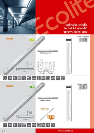 Ecolite Prachotěs 2x36W s el. předřad. (ps+abs) TL3902A-2x36/EVG