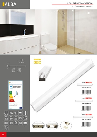 Ecolite LED sv. 15W, 1200lm, 60cm, IP44, 4000K, bílá TL4130-LED15W/BI