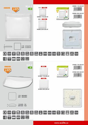 Ecolite LED sv. vč. HF senz., 11W, 27x27cm, IP44, 1100lm, bílé WD002-11W/LED/HF