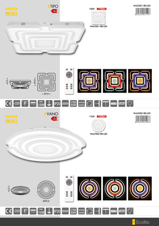 Ecolite V22 LED sv.vč. RC, max.120W, RB multicolor, IP20 WALP201-RB/LED