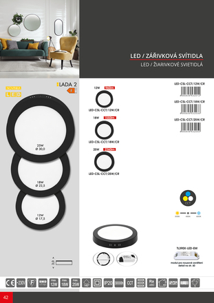 Ecolite SMD kruh přisazený 17.5cm, 12W, CCT, IP44, 960lm LED-CSL-CCT/12W/CR