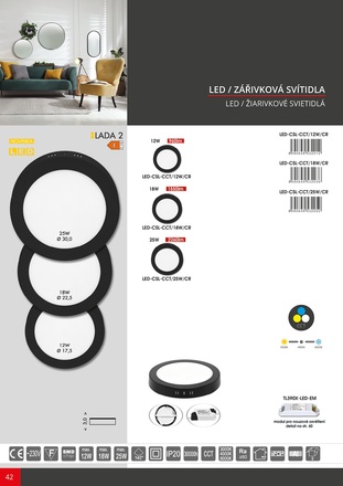 Ecolite SMD kruh přisazený 22.5cm, 18W, CCT, IP44, 1550lm LED-CSL-CCT/18W/CR