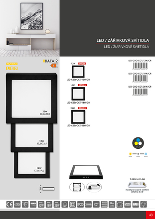 Ecolite SMD panel přisaz.17x17cm, 12W, CCT, IP44, 960lm LED-CSQ-CCT/12W/CR