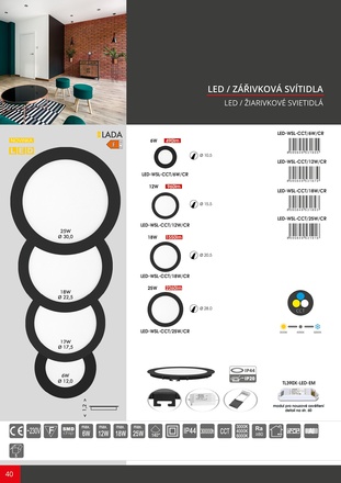 Ecolite SMD kruh 17.5cm, 12W, CCT, IP44, 960lm LED-WSL-CCT/12W/CR
