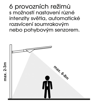 Ecolite Solární AKU veř. osv., 3, 2V/6000mAh, 3000K, IP65 SSL-GT-200