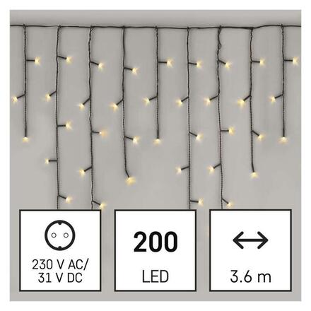 EMOS LED vánoční rampouchy, 3,6 m, venkovní i vnitřní, teplá bílá, programy D4CW01