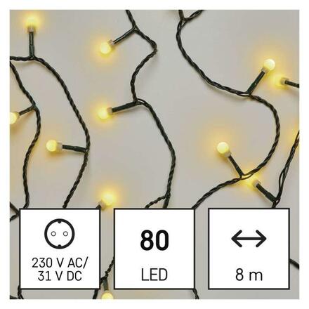 EMOS LED vánoční cherry řetěz – kuličky, 8 m, venkovní i vnitřní, teplá bílá, časovač D5AW02