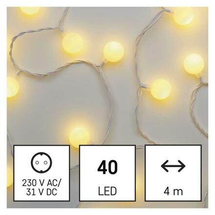 EMOS LED světelný cherry řetěz – kuličky 2,5 cm, 4 m, venkovní i vnitřní, teplá bílá, časovač D5AW01