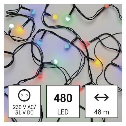 EMOS LED vánoční cherry řetěz – kuličky, 48 m, venkovní i vnitřní, multicolor, časovač D5AM07