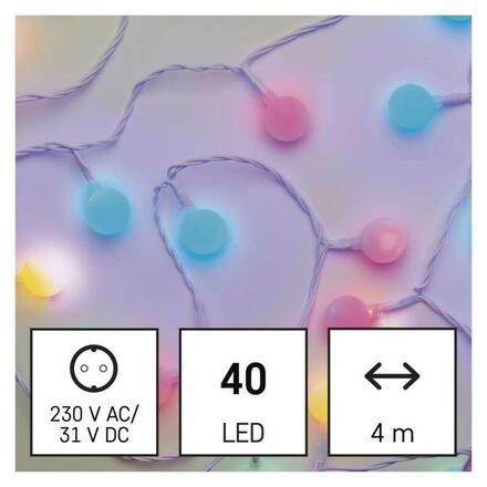 EMOS LED světelný cherry řetěz – kuličky 2,5 cm, 4 m, venkovní i vnitřní, multicolor, časovač D5AM01