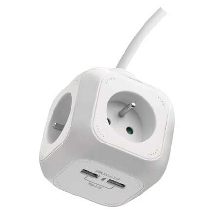 EMOS Rozbočovací kostka s prodl. přívodem – 4 zás. + 2× USB, 1,9m 1902040190