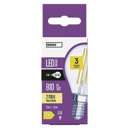 EMOS LED žárovka Filament Mini Globe / E14 / 6 W (60 W) / 810 lm / teplá bílá ZF1240