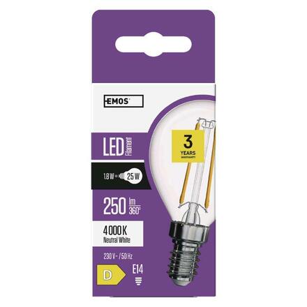 EMOS LED žárovka Filament Mini Globe / E14 / 1,8 W (25 W) / 250 lm / neutrální bílá ZF1201