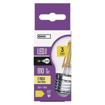 EMOS LED žárovka Filament Mini Globe / E27 / 6 W (60 W) / 810 lm / teplá bílá ZF1140