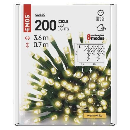 EMOS LED vánoční rampouchy, 3,6 m, venkovní i vnitřní, teplá bílá, programy D4CW01