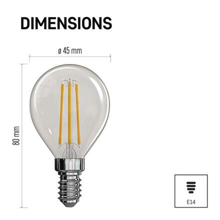 EMOS LED žárovka Filament Mini Globe / E14 / 3,4 W (40 W) / 470 lm / teplá bílá ZF1220