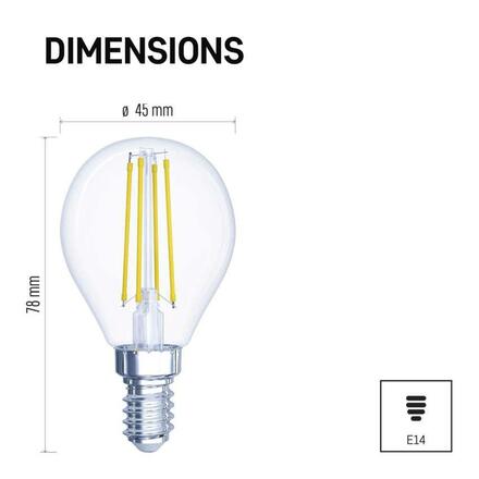 EMOS LED žárovka Filament Mini Globe / E14 / 6 W (60 W) / 810 lm / teplá bílá ZF1240