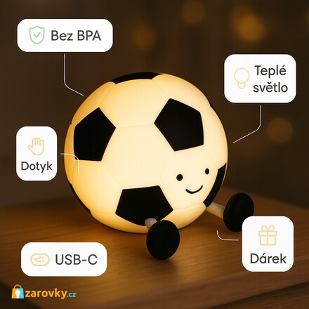 LED2 dětská lampička Fotbalový míč LED teplá bílá nabíjecí USB
