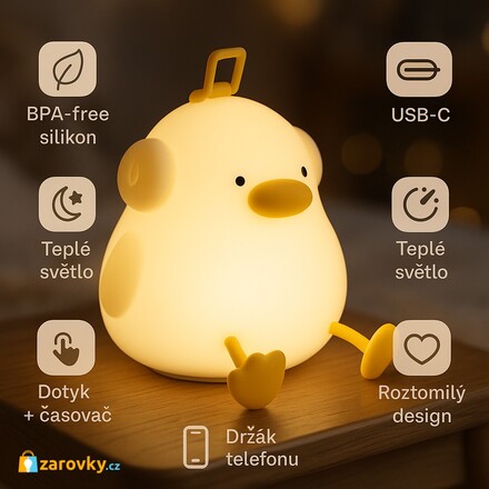 LED2 dětská lampička Kachna LED teplá bílá nabíjecí USB