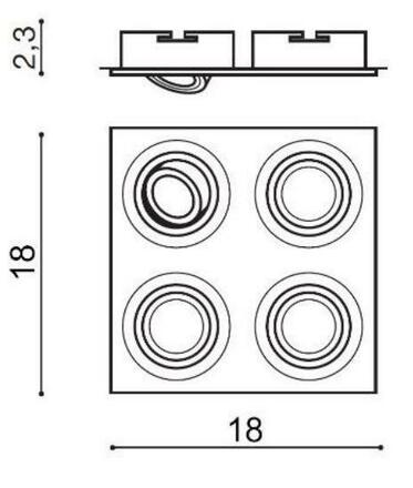 Stropní bodové zápustné svítidlo AZzardo Caro 4 Square aluminium AZ2444 GU10 4x40W IP20 18cm hliníkové