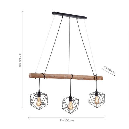 LEUCHTEN DIREKT is JUST LIGHT Závěsné svítidlo moderní dřevo, černá, 3-ramenné, drátěné tělo, E27 patice