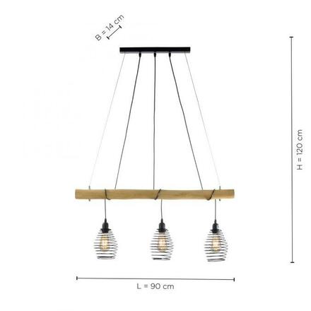 LEUCHTEN DIREKT is JUST LIGHT Závěsné svítidlo, dřevo, přírodní, 3-ramenné, E27, nastavitelná výška