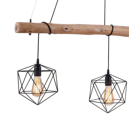 LEUCHTEN DIREKT is JUST LIGHT Závěsné svítidlo moderní dřevo, černá, 3-ramenné, drátěné tělo, E27 patice